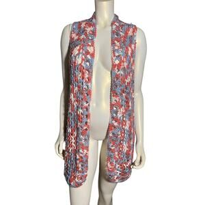 Handmade Crochet Vest Pink Purple Blue White Open Front
